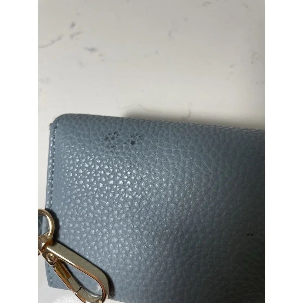 DMY By DMY Light Blue Textured Faux Leather Glasses Case With Gold Clip 6.5